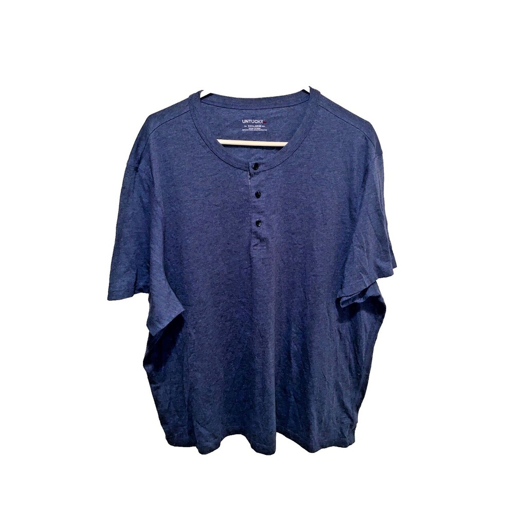 UNTUCKit Jericho Henley Shirt Mens 3XL Blue Short Sleeve Comfort
